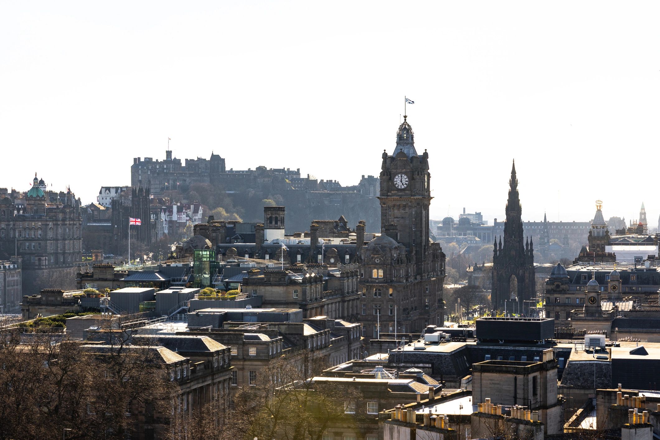 Wide view of Edinburgh city skyline